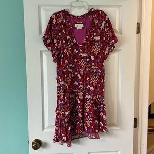 Anthropologie printed dress v-neck ruffle detail size small